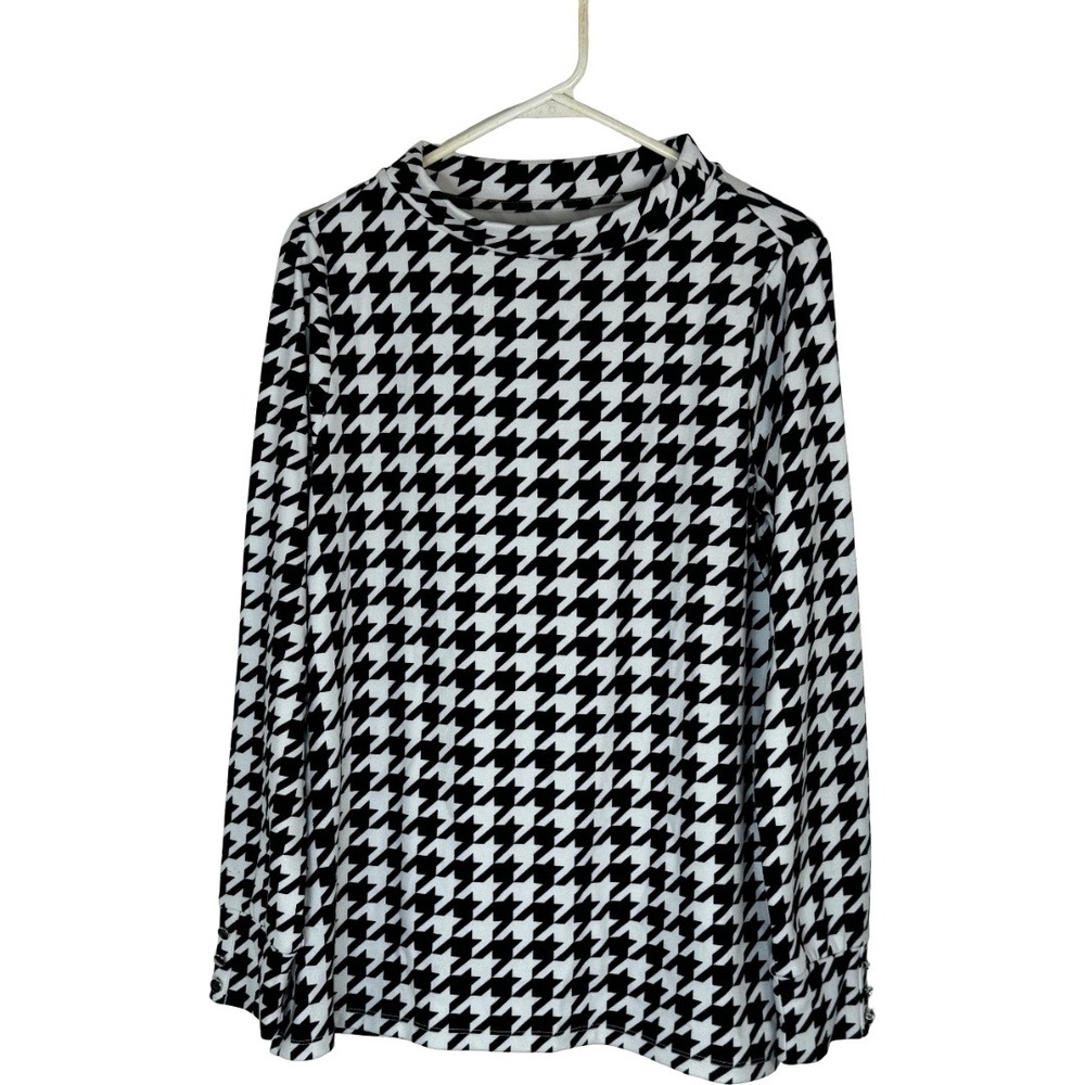 Susan Graver Pullover Womens S Black White Houndstooth Microfleece Mock Neck Top